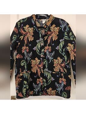 Vintage Leslie Fay Vibrant Floral Tapestry Jacket Size 10